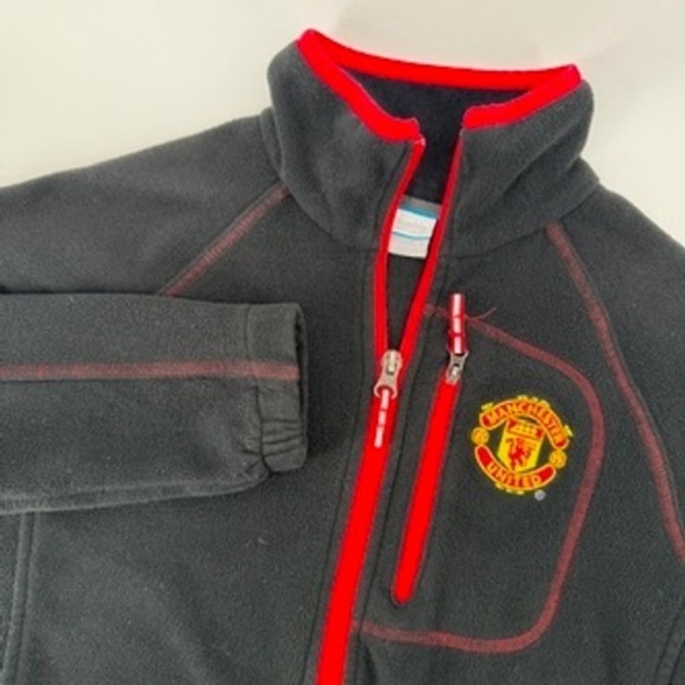 Columbia Kids Manchester United Fleece Jacket Black Red Full Zip Size M 10/12